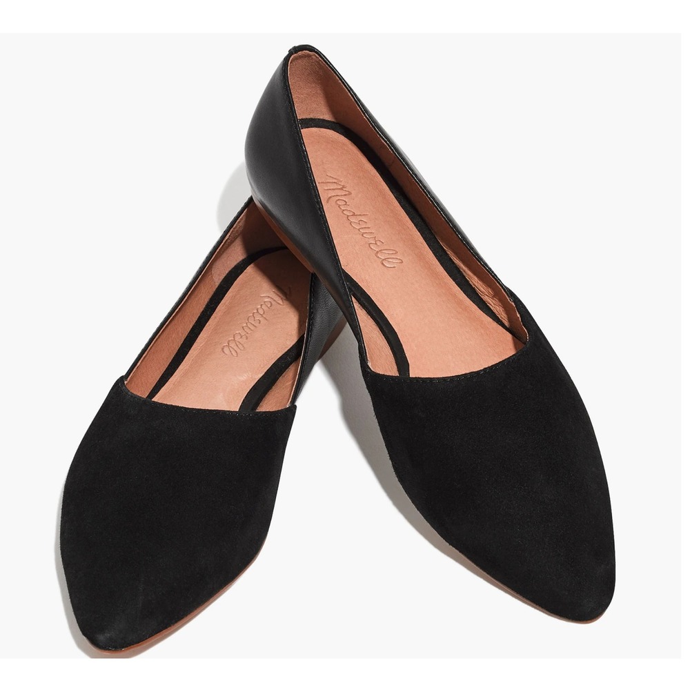 Madewell The Lizbeth Flat in Leather and Suede Black Pointed Toe Shoes 6